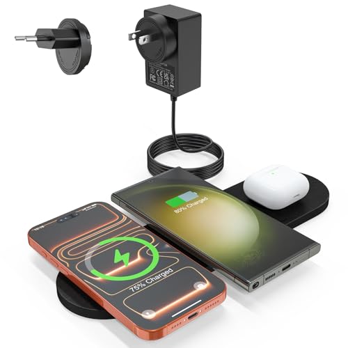 ZealSound 3-in-1 Wireless Charger für mehrere Geräte – Ultra-dünne PU-Leder-Ladematte für Handy & Ohrhörer, Drahtloses Ladepad für iPhone, Smartphones, AirPods, Galaxy Buds & mehr – Mit EU-Stecker