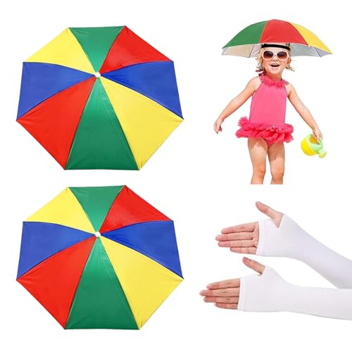 Giutsaull Gorros De Paraguas, 2PCS Sombrero Paraguas De Cabeza Con Banda Elástica, Paraguas De Cabeza De Sol, Sombrero De Paraguas Manos Libres, Impermeable Y Reutilizable, Para Pesca Playa Camping