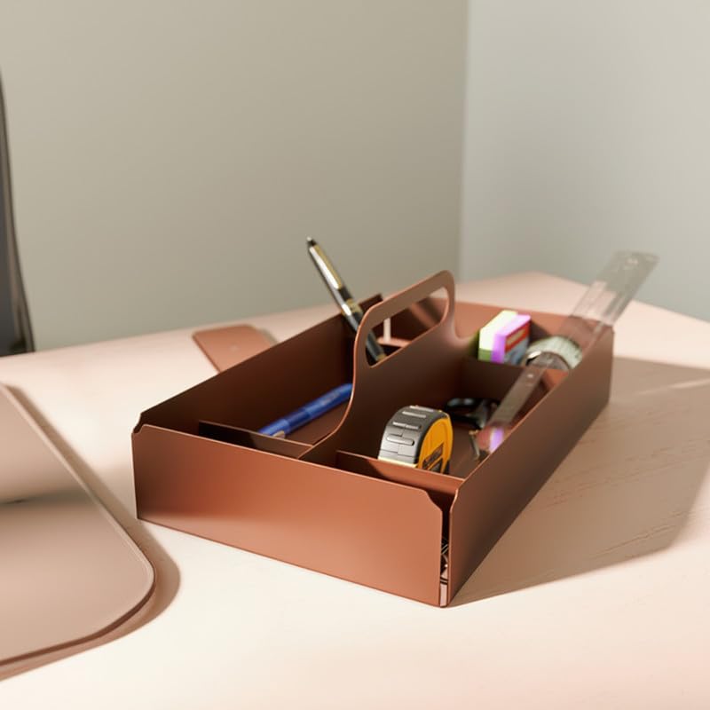 aline7 Multi-Purpose Desk Kit Organizer Metal - Cosmetic, Vanity, Office, Stationery Holder, Grooming Tools Storage Box, Countertop Organizer for Office, Home, Bathroom_Brown 1
