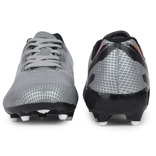 Image of Liberty Freedom Joga Sports Lacing Football and Soccer Shoes for Men - Grey & Black | High Grip, Quick-Wear Elastic Laces | Comfortable, Lightweight and Athletic Footwear | Hard Grassy Ground Surfaces