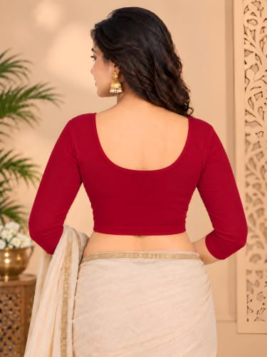 Image of Abhi Cotton Readymade Saree Blouse for Women- 3 /4 Sleeve, Round Neck, Regular-fit, Stretchable, Pull-on Style