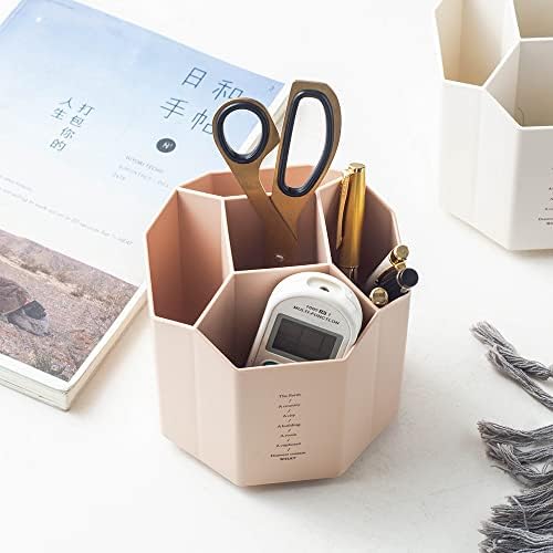 YOSCO Rotating Supply Organiser Desktop Storage Organizer Office Supplies for Pen Holder for Desk Tidy Pencil Cup Pot Pen Holder with 5 Compartments (Khaki)