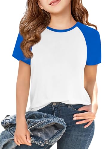 Image of Imily Bela Kids Girls T Shirts Casual Raglan Short Sleeve Crewneck Color Block Summer Tees 5-14 Years