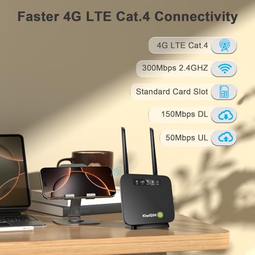 Image of KiwiSIM 4G LTE WiFi Router with 5GB Data Card, Portable Modem WiFi Router, 300Mbps WiFi, Supports Verizon, AT&T and T-Mobile, 3000mAh Battery, WiFi Mobile Hotspot Router for Home /Office /RV /Camping
