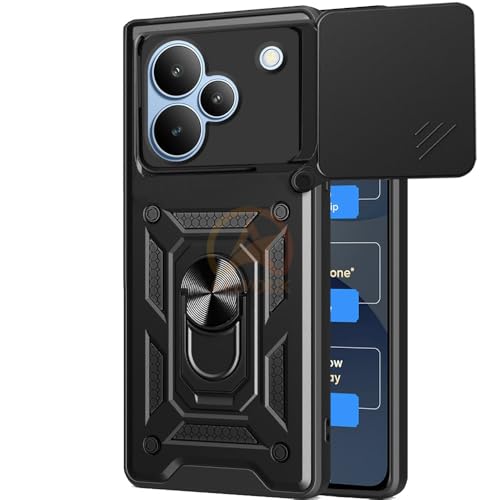 Image of Armor Bumper Back Cover Case for Realme P4 5G Rotating Camera Cover, Ring Holder & Kickstand | Heavy Duty & 360 Degree Protection Realme P4 5G Back Cover (Black)
