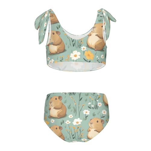 Capybara Daisy Mint Green Girls Tankini Swimsuit Kids Bikini Sets 2 Pcs Bathing Suit 3T2
