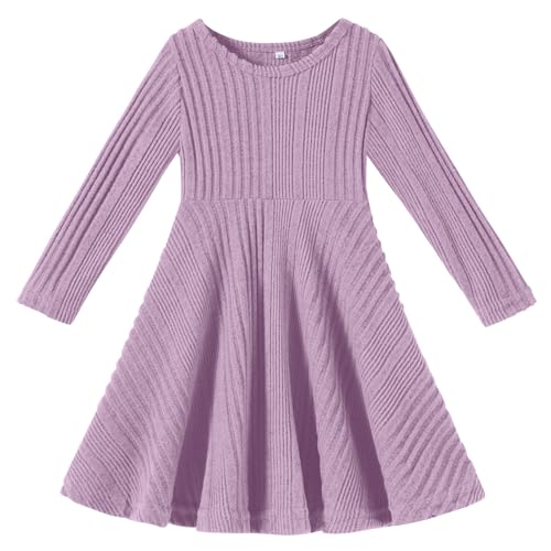 NARPLO Toddler Girls Dresses Long Sleeve Baby Sweater Ribbed Knit Fall Winter Fashion Toddler Dresses for Girls