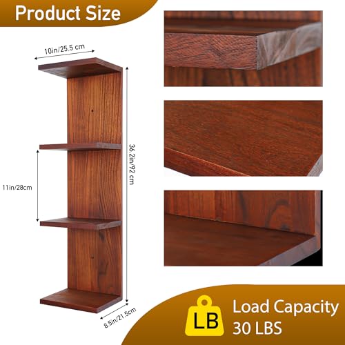 4 Tier Wall Shelf Unit,Vertical Column Lack Shelf for Room Decor,Walnut - image 3