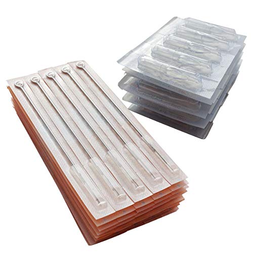Needlehouse 50pcs Disposable & Sterilized Tattoo Needles 14 Round Liner (14RL) and 50pcs Professional Sterile Plastic Disposable Clear Tattoo Tips Round (1214RL)