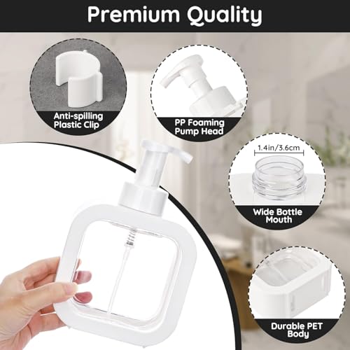 Image of Foaming Soap Dispenser Bottle - 300ml Refillable Pump Container for Hand Soap, Shampoo, Face Cleanser & More - Modern Square Design for Bathroom, Kitchen, Travel Use 1pc White