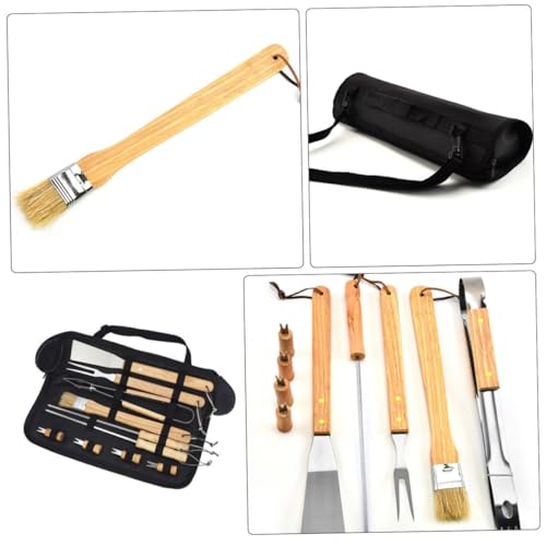 Set utensilios parrilla portátil acero y madera OSALADI miniatura 7
