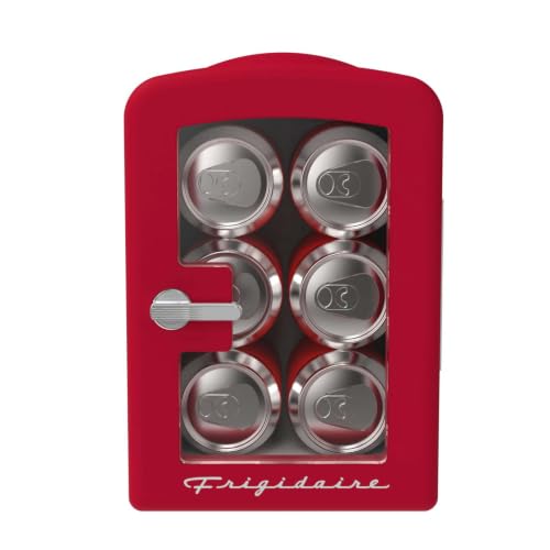 Frigidaire Red Mini Personal Fridge Cooler, Transparent Door, 1 Gal Capacity fits Six Cans, Includes Plugs for Home Outlet & DC Charger - 9.84" D x 7.09" W x 10.35" H - image 1
