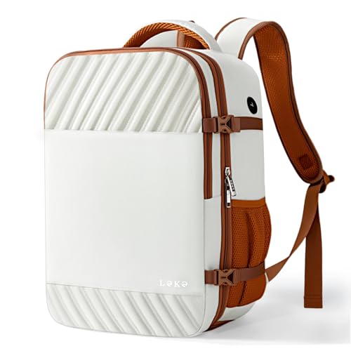 Lekespring Mochila Viaje Cabina Avion 40x20x25 | Mochila Viaje Mujer Ryanair Mochila Equipaje de Mano para Portatil 14 Pulgadas Impermeable Bolsa de Viaje Hombre para Trabajo, Escuelas (Beige)