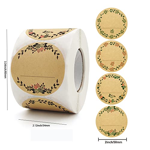 500 Stück Kraftpapier Aufkleber 5cm Etiketten Selbstklebend zum Marmeladenglas Aufkleber Etiketten für Küche Gewürzetiketten (Blume)