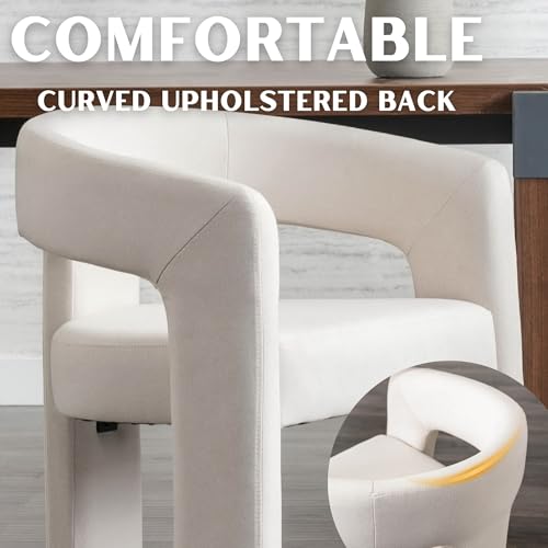 RIVOVA Modern Barrel Dining Chairs Set of 6, Linen Upholstered Accent Chairs with Arms Comfy Makeup Vanity Chairs, Dining Living Room Kitchen Chairs, Beige - Image 4