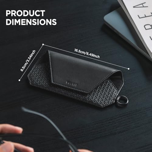 Image of VULKIT Portable Leather Eye Glasses Case for Women & Men, Slim Sunglass Case, Unisex Eyeglass Case