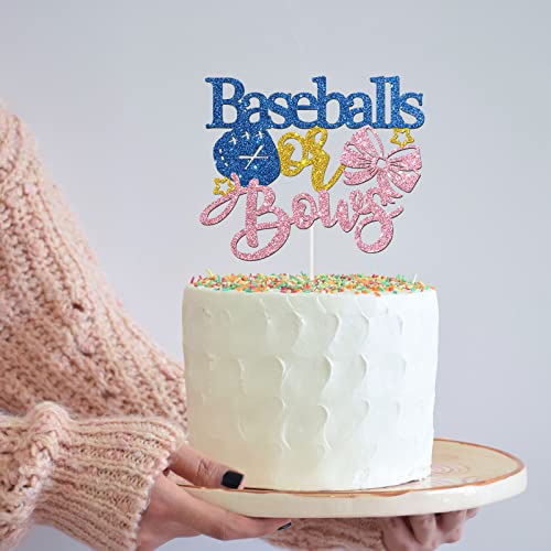 Blue Pink Glitter Baseballs Or Bows Cake Topper, Gender Reveal Cake Decorations, Baby Shower - Boy Or Girl Party Decorations #TOP3