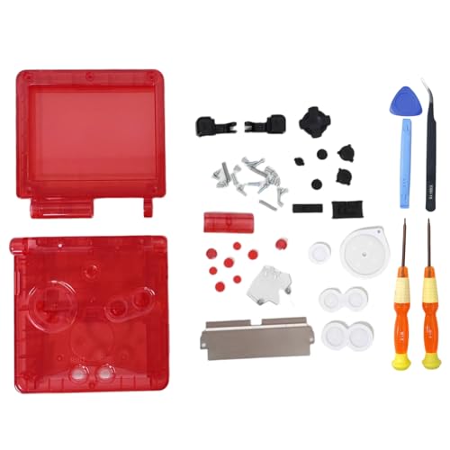 Image of Hzxkqmil Replacement Full Shell Case Kit for Gameboy Advance SP Console | Custom Transparent Housing DIY Clear Cover with Buttons Screws Repair Parts + Screwdrivers Tools for GBA SP (Clear Red)