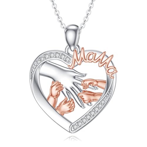 Product Image of the Mama Necklace,925 Sterling Silver Mothers Necklace Gifts for Mom from Daughter Son, I Love You Mom Necklace Heart Pendant Jewelry with Box Birthday Mothers Day Gifts for Women