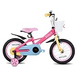 STITCH MACARONS 14 inch kids bike for 3-5 girls, 14 inch girls bike with stablisers and basket,pink - Image 1