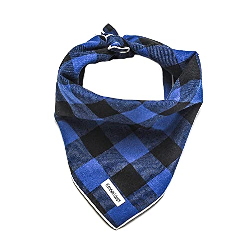 Dog Bandana Buffalo Plaid - Blue pet Bandana Made with Soft Cozy Flannel for Puppies. Cute Dog Accessory for Fall Winter Holiday for Large Medium and Small Dogs.