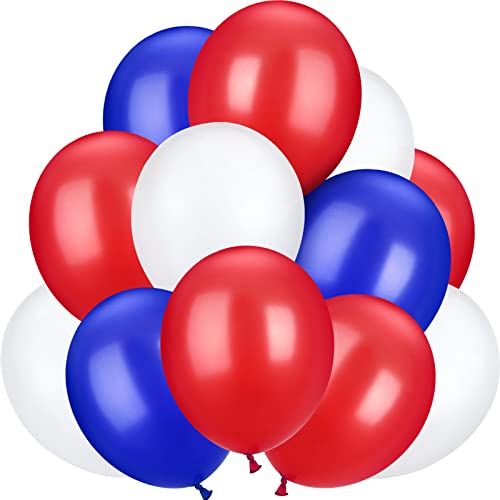 TecUnite 100 Pieces 6.6 Inch Blue Red White Latex Balloons Colorful Round Balloons for 4th of July Decorations Independence Day Patriotic Wedding Birthday Party Decoration