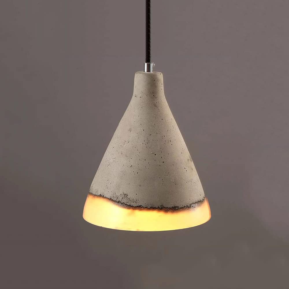 GUOGUOSM E27 Concrete Funnel Pendant Light In Gray Finish Modern Industrial Ceiling Hanging Light Fixture With Cement Shade For Bedroom Kitchen Island Dining Room Illumination