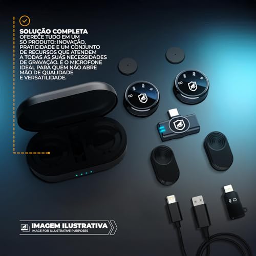 Gshield Microfone Profissional Sem Fio para Celular, com Lapela Magnética Dupla, Redução de Ruído e