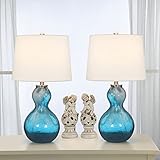 Maxax Set of 2 Table Lamps, Blue Double Gourd Bedside Lamp for Bedroom/Living Room, 3-Way Dimmable...