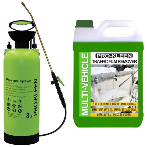 Pro-Kleen Traffic Film Remover TFR - Removes Dirt, Grime, Grease and Oil for a Sparkling Finish - Multi-Vehicle for Use on Cars, Trucks, Vans, Motorbikes & More with 8L Garden Pump Sprayer