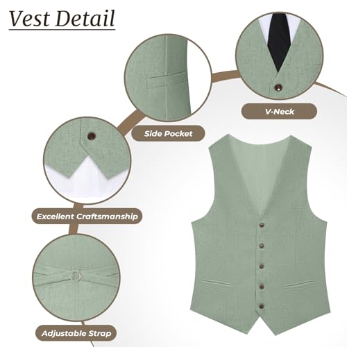Men's Casual Linen Suit Set 2 Piece Slim Fit Wedding Suits Prom Groomsmen Suit Tuxedos Beach Suits Vest Pants4