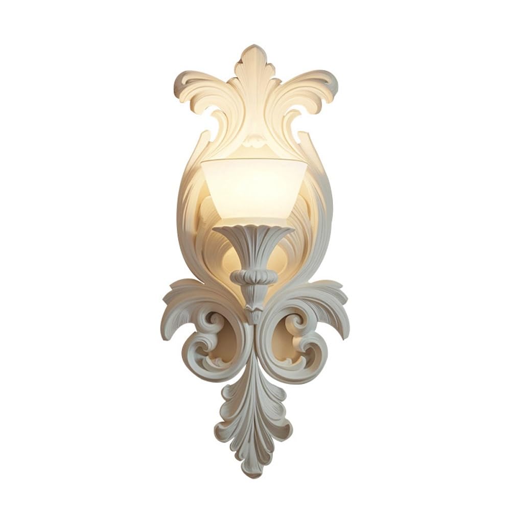 KBUUKYYXouy White Gypsum Wall Sconces French Style Wall Art Decor Hand Carved | Lighting Indoor Hardwired Walls Mount Light Fixtures with Glass Lampshade for Hallway Bedroom Living Room Dining Room