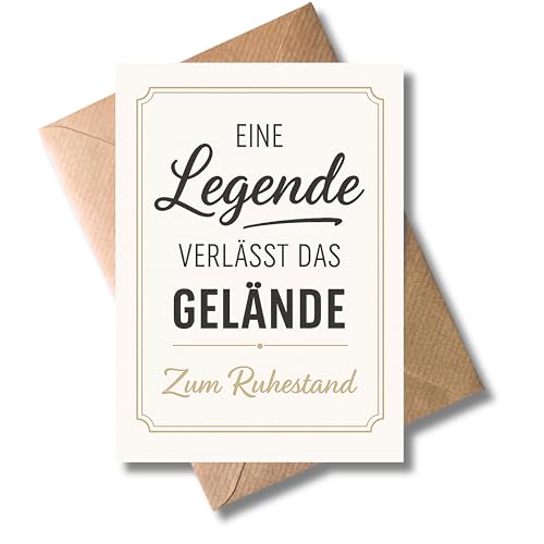 WBdesignz Abschiedskarte Eine Legende verlässt das Gelände mit Umschlag - Glückwunschkarte zum Ruhestand für Kollegen & Mitarbeiter - stilvoller Text - Geschenkkarte für Jubilare (DIN A6)