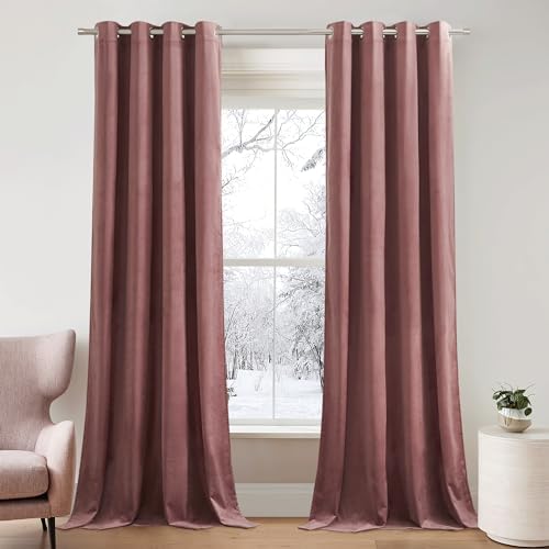 PONY DANCE Zasłony do salonu, na jesień, aksamitne, złote, aksamitne zasłony na przelotkach, zestaw 2 sztuk, wys. 240 x szer. 132 cm, 300 g/m², aksamitne zasłony do salonu, ochrona przed zimnem,