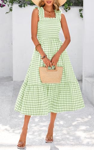 Image of PRETTYGARDEN Women's Summer Dress Casual Ruffle Strap Gingham Midi Sundress