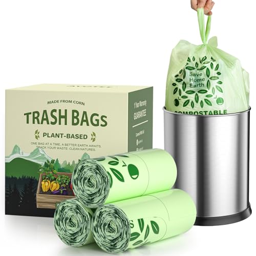 AYOTEE Compost Bags 1.6 Gallon with Handle Tie, 75 Count Compostable Trash Bags 1.6 Gallon Trash Bag, Small Biodegradable TrashBags Food Waste Liner, Small Compostable Bag for Kitchen Compost Bin