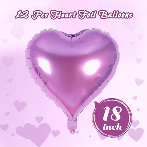 Image of 12 Pcs Light Purple Heart Balloons,18 Inch Heart Foil Balloons Love Balloon Valentine Balloon for Birthday Party Wedding Engagement Party Baby Shower Valentine Day Decorations