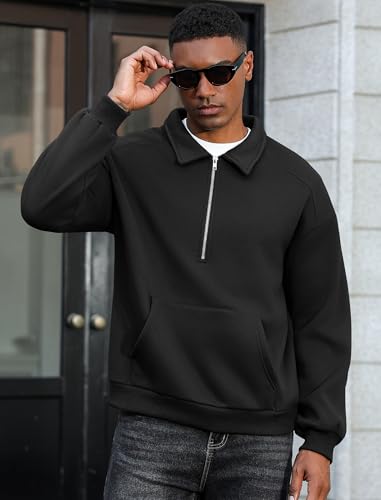 ZAFUL Mens Quarter Zip Sweatshirt Long Sleeve Casual Lined Fleece Warm Midweight Pullover Hoodies with Pocket2