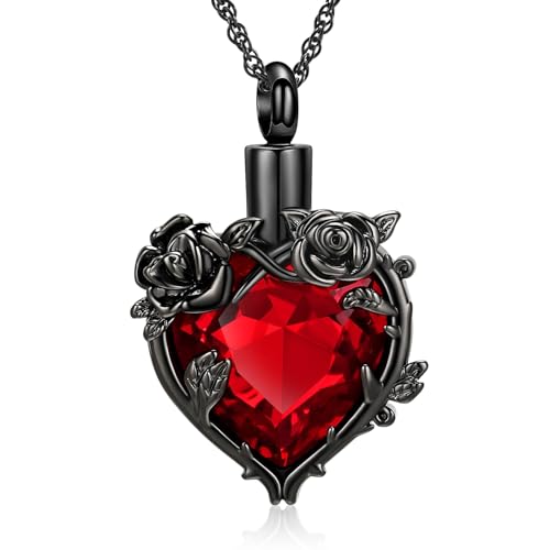 Cremation Jewelry for Ashes Rose Flower Urn Necklace with Crystal Heart Ashes Pendant Butterfly Necklaces for Women Men Memorial Keepsake Jewelry Gift