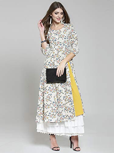 Image of Sera Women's Floral Black Polyester Anarkali Fusion Calf Length Kurta