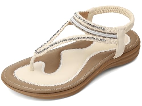 Image of UBFEN Womens Bohemian Flat Sandals With Back Strap Summer Beach Comfortable Bling