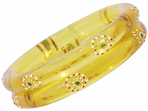 Image of NMII Traditional Glass With Diamond Cutting Pattern Glossy Finished Stylish Kada Set For Women And Girls | Crystal Glass Kada Bangles Set For Wedding, Festive