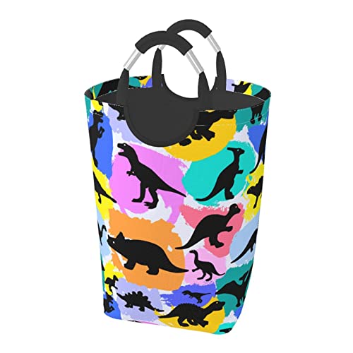 恐竜のシルエット ランドリーバスケット ランドリーかご 洗濯ボックス 収納ボックス 収納バッグ 袋 おしゃれなインテリア雑貨 防水取っ手付き 折りたたみ 大容量 幅32×高さ58(cm)