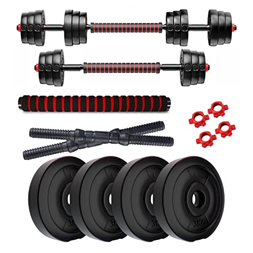 Image of Kore 3 In 1 Convertible 12 Kg Pvc Dumbbells Set, Black