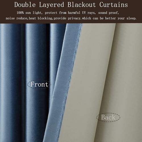 Image of PRIMROSE Full Blackout Velvet Curtains 102 inch Long for Living Room,2 Panles Stone Grayish Blue Liner Rod Pocket Back Tab Thermal Window Curtains Room Darkening Curtain Drapes for Bedroom