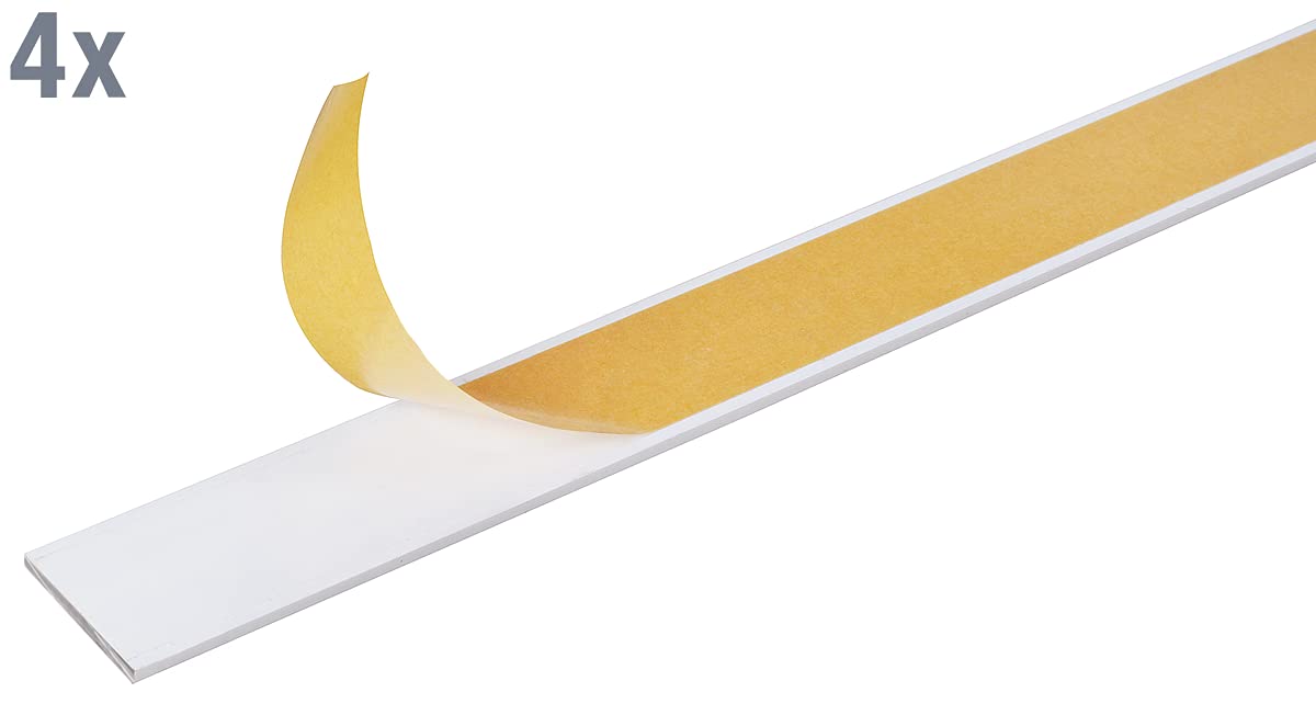 Alberts 424039 Barra plana, autoadhesiva, aluminio, blanco, 1000 x 30 x 2 mm, juego de 4 unidades