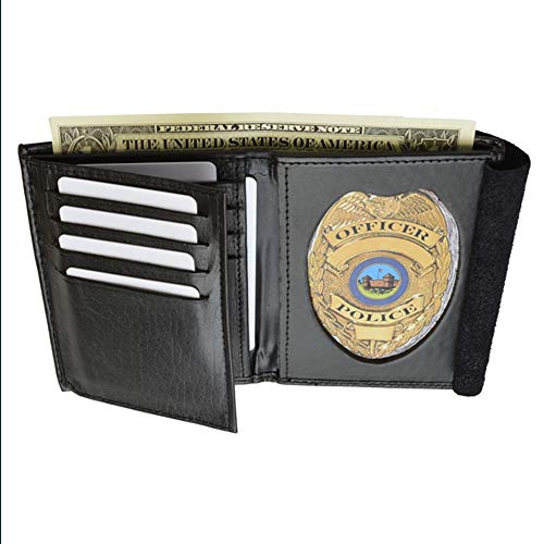 Generic 1 RFID Blocking Leather Wallet Badge Holder Sheriff Officer ID Police Shield Blk,Black3