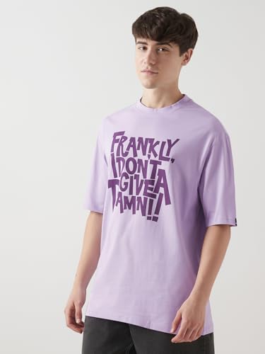 Image of Bewakoof Men's Cotton Jersey Typography Oversized Fit Half Sleeve Round Neck T-Shirt | Casual Wear | Street Wear | Oversized t Shirt for Men Cotton | Baggy