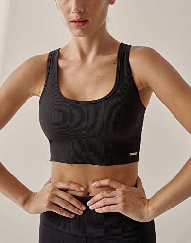 Black Limba Jari - Top Deportivo para Mujer de canalé Estilo Crop Top Cover