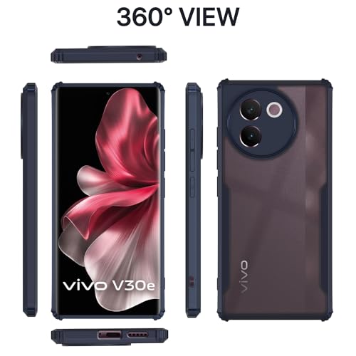 Image of Pikkme Vivo V30e 5G Back Cover | Crystal Clear Transparent Back | Ultra Hyrbid | Full Camera Protection | Raised Edge | Bumper Back Case (Blue)